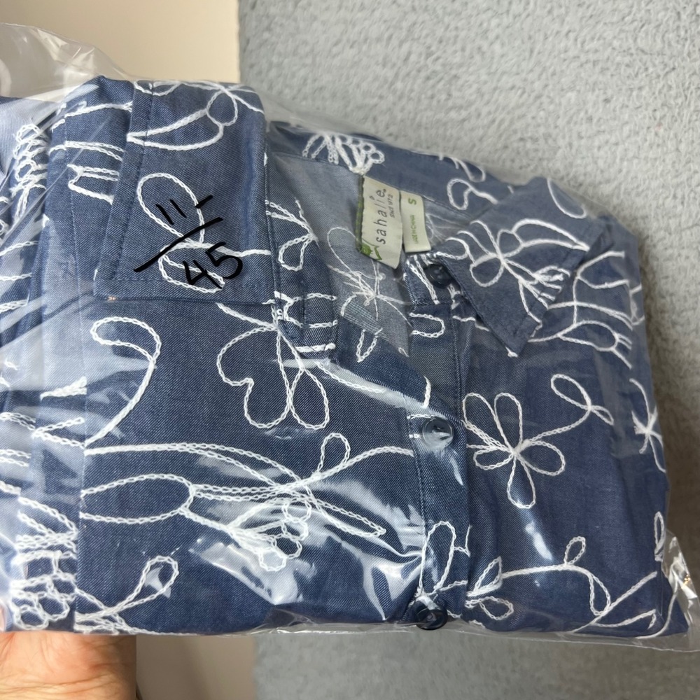 Sahalie Womens Blue Floral Embroidered Cotton Sleeveless A-Line Shirt Dress S - Picture 9 of 9